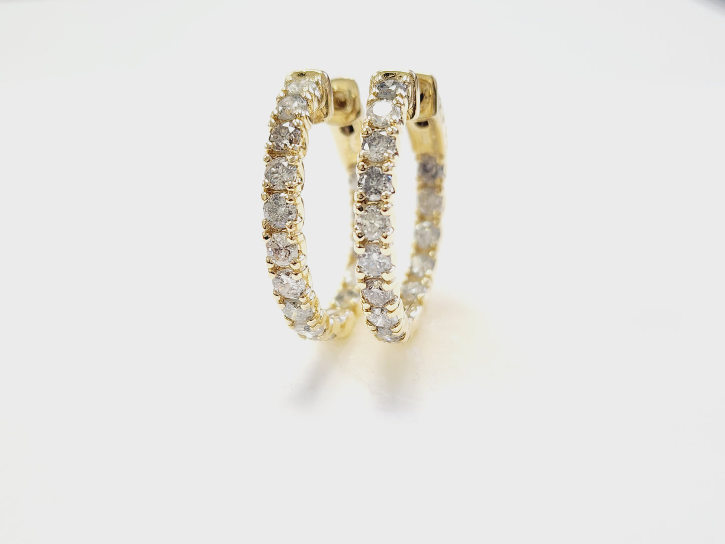 3.03 Carat Diamond Hoops Earrings 14 Karat Yellow Gold