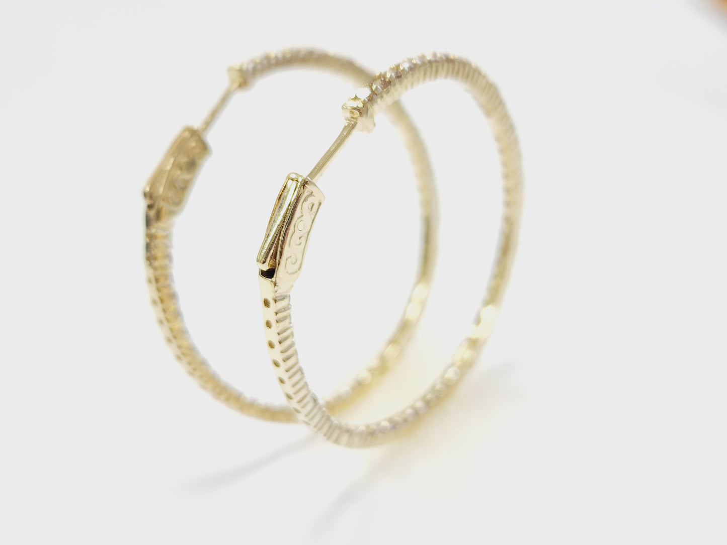 1.97 Carat Diamond Hoops Earrings 14 Karat Yellow Gold