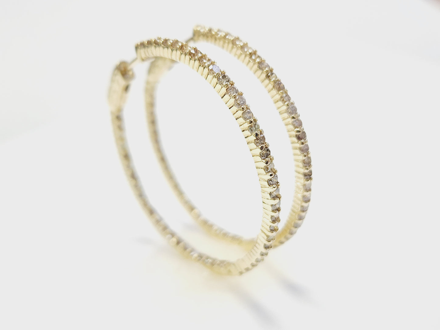 1.97 Carat Diamond Hoops Earrings 14 Karat Yellow Gold