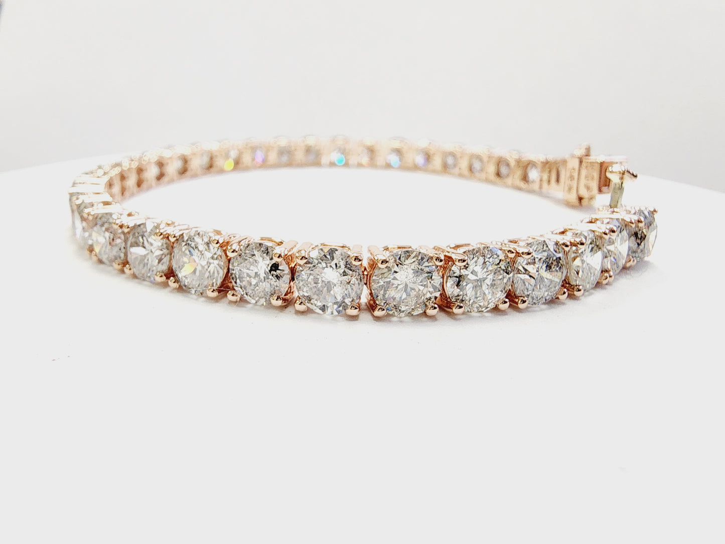 19.40 Carat Round Brilliant Cut Diamond Tennis Bracelet 14 Karat Rose Gold