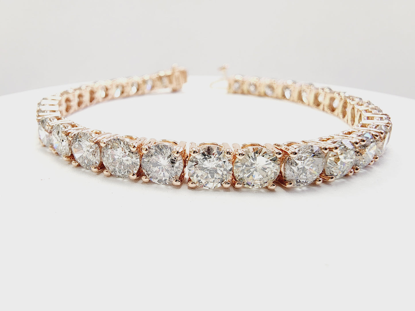 19.40 Carat Round Brilliant Cut Diamond Tennis Bracelet 14 Karat Rose Gold