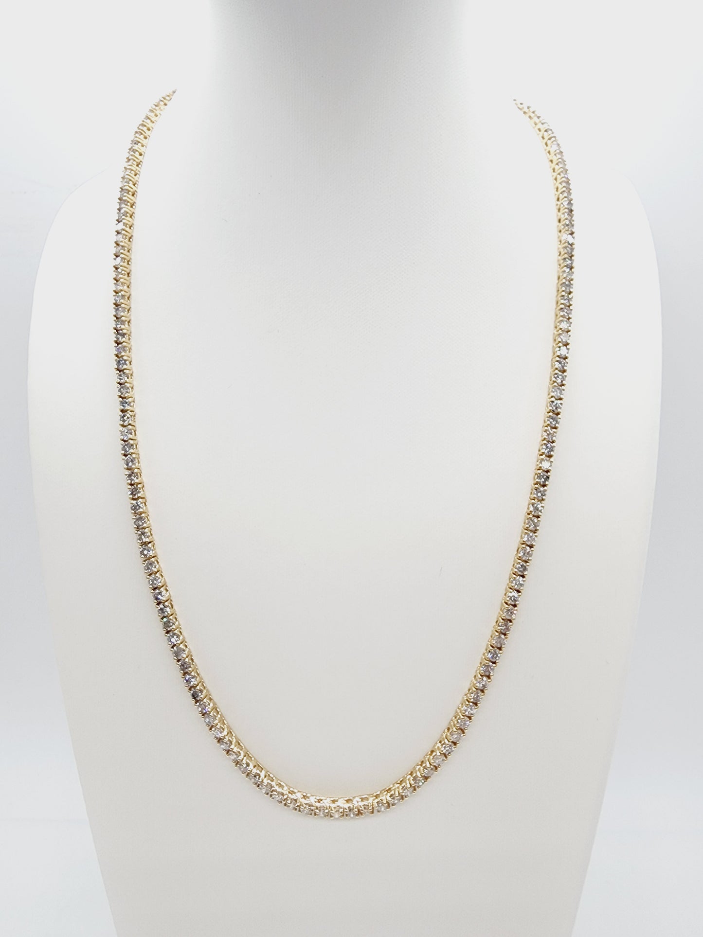 13.90 Carat Natural Diamond Tennis Necklace 14K Yellow Gold 20''