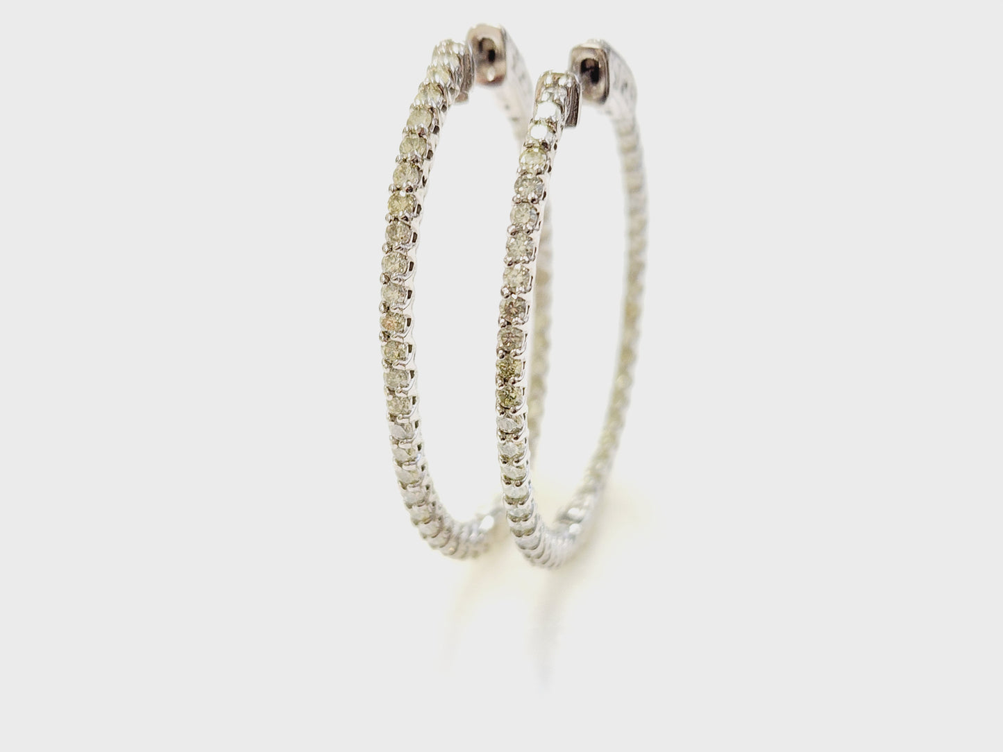 1.71 Carat Diamond Hoops Earrings 14 Karat White Gold