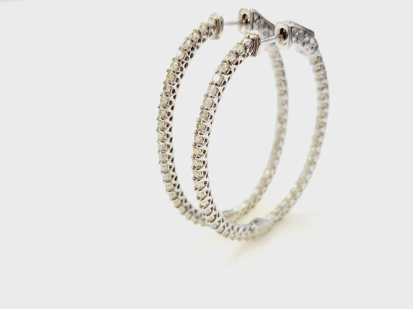 1.71 Carat Diamond Hoops Earrings 14 Karat White Gold