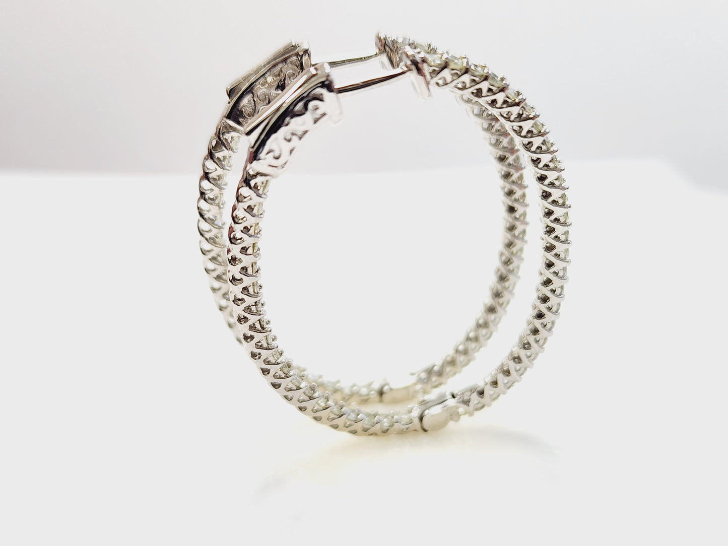 1.71 Carat Diamond Hoops Earrings 14 Karat White Gold