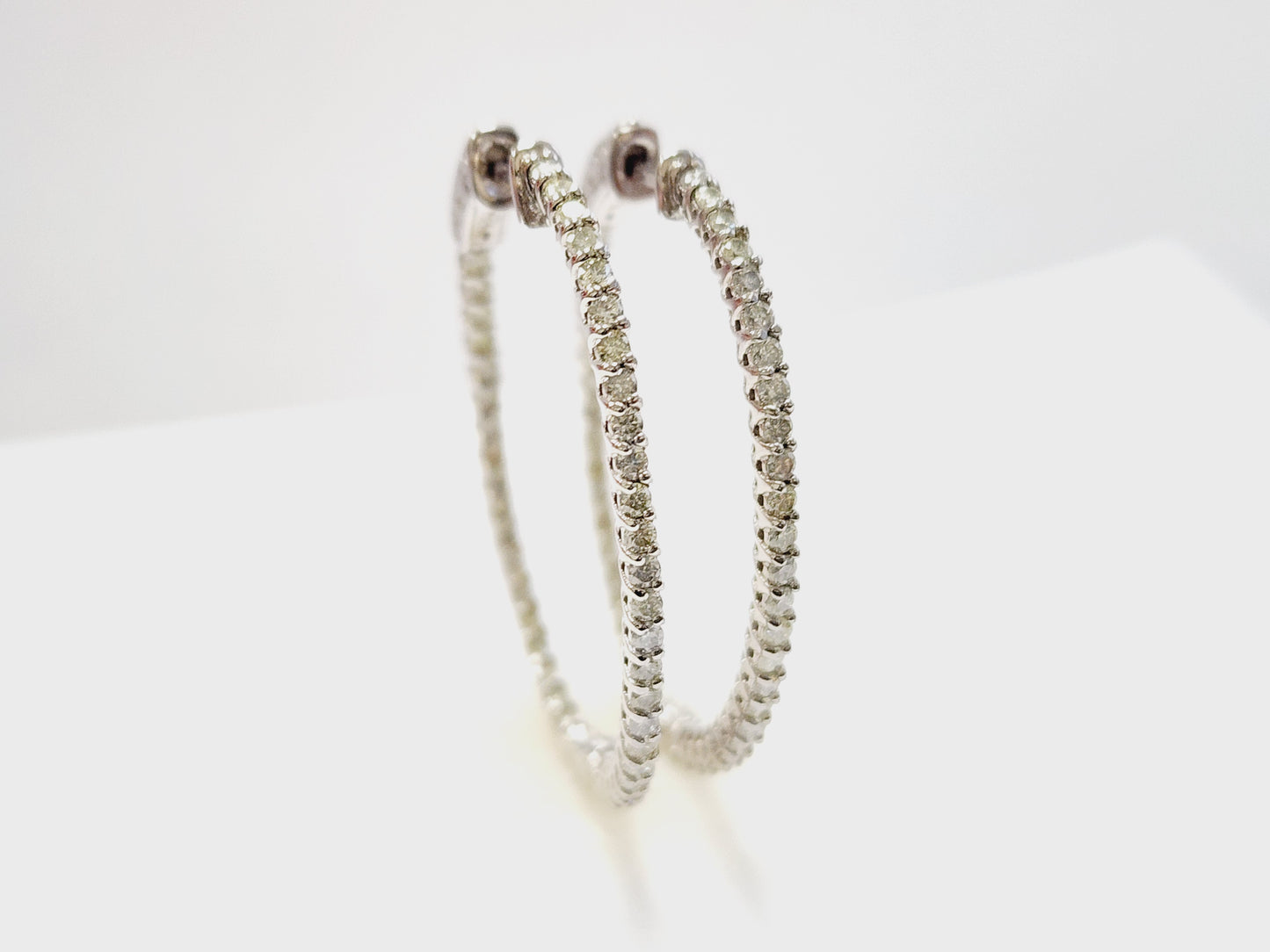 1.71 Carat Diamond Hoops Earrings 14 Karat White Gold