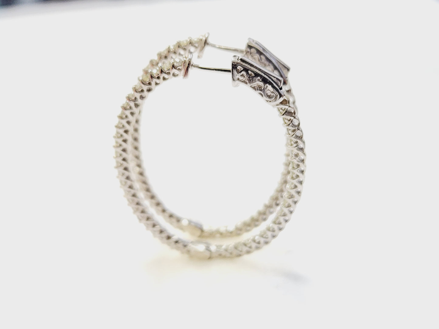 1.71 Carat Diamond Hoops Earrings 14 Karat White Gold