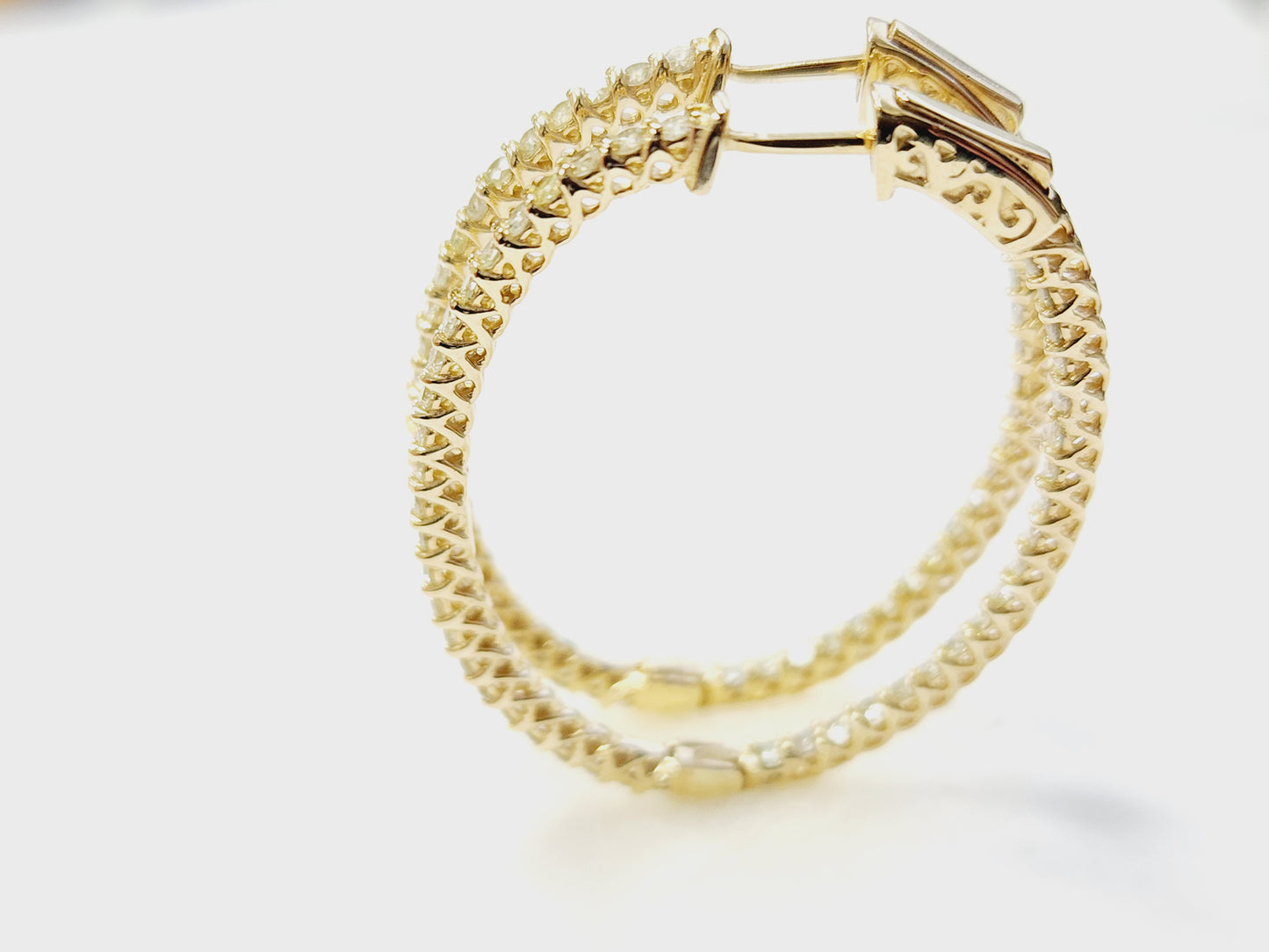1.71 Carat Diamond Hoops Earrings 14 Karat Yellow Gold