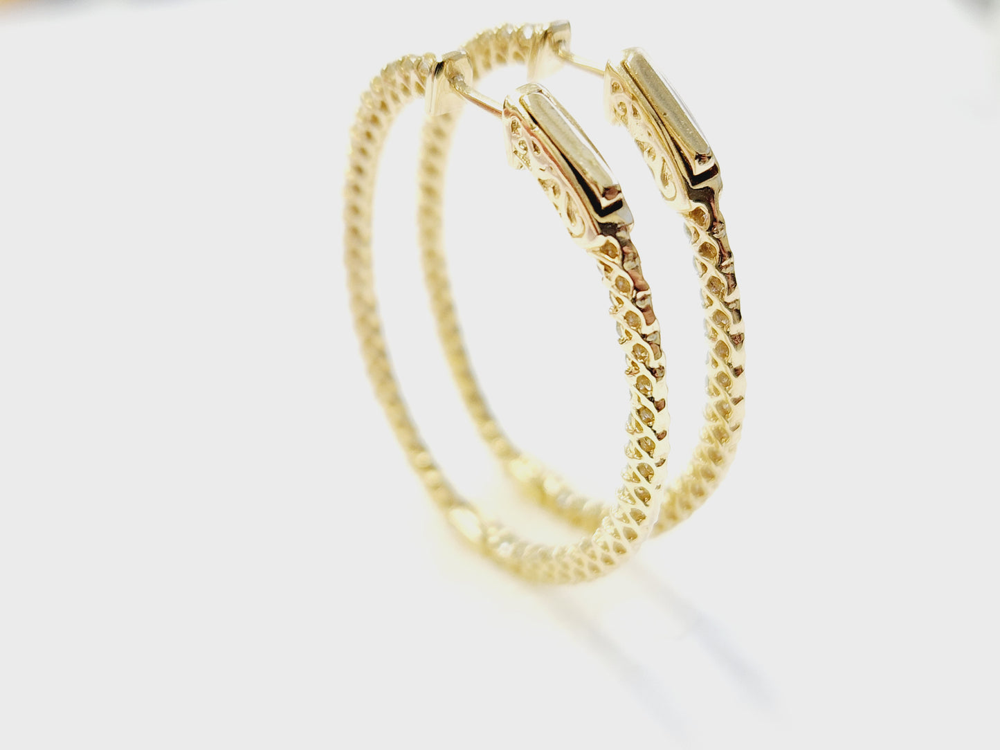 1.71 Carat Diamond Hoops Earrings 14 Karat Yellow Gold