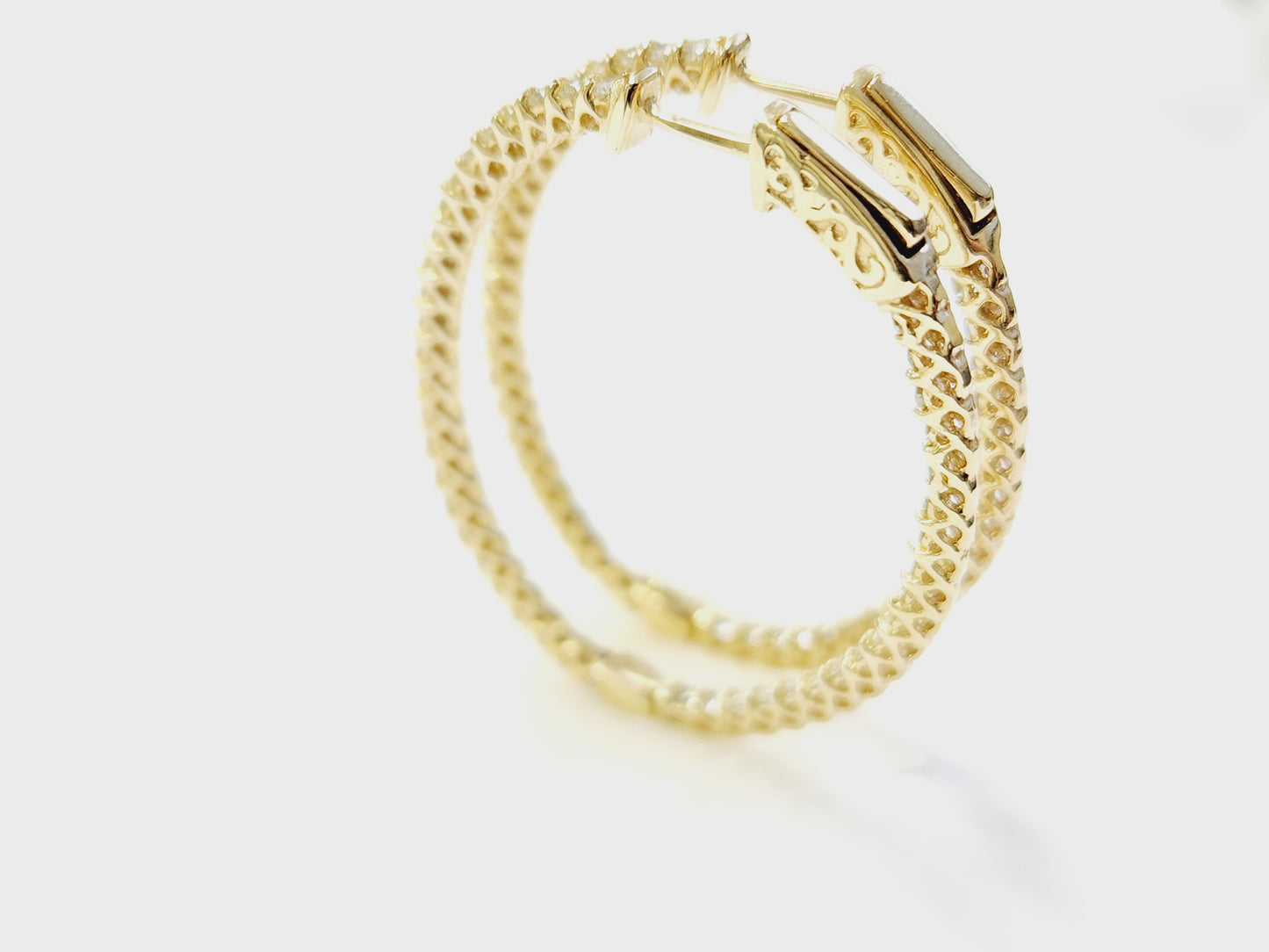1.71 Carat Diamond Hoops Earrings 14 Karat Yellow Gold