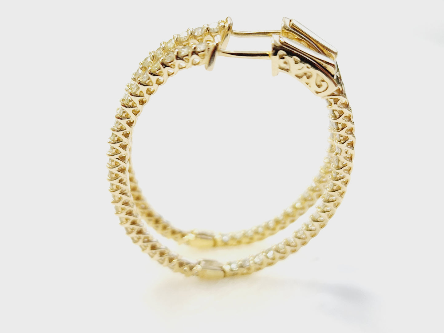 1.71 Carat Diamond Hoops Earrings 14 Karat Yellow Gold