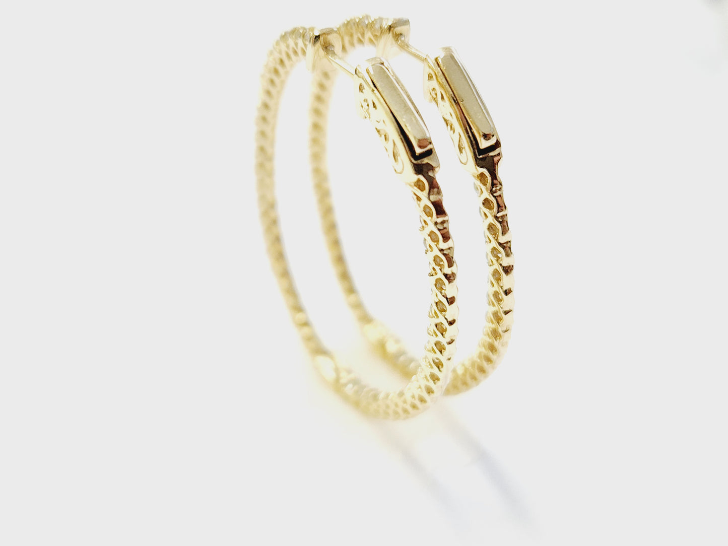1.71 Carat Diamond Hoops Earrings 14 Karat Yellow Gold