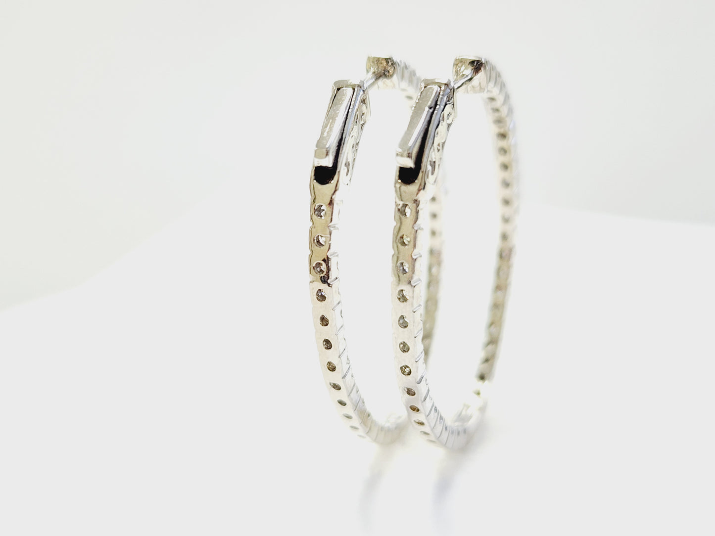 1.73 Carat Diamond Oval Hoops Earrings 14 Karat White Gold