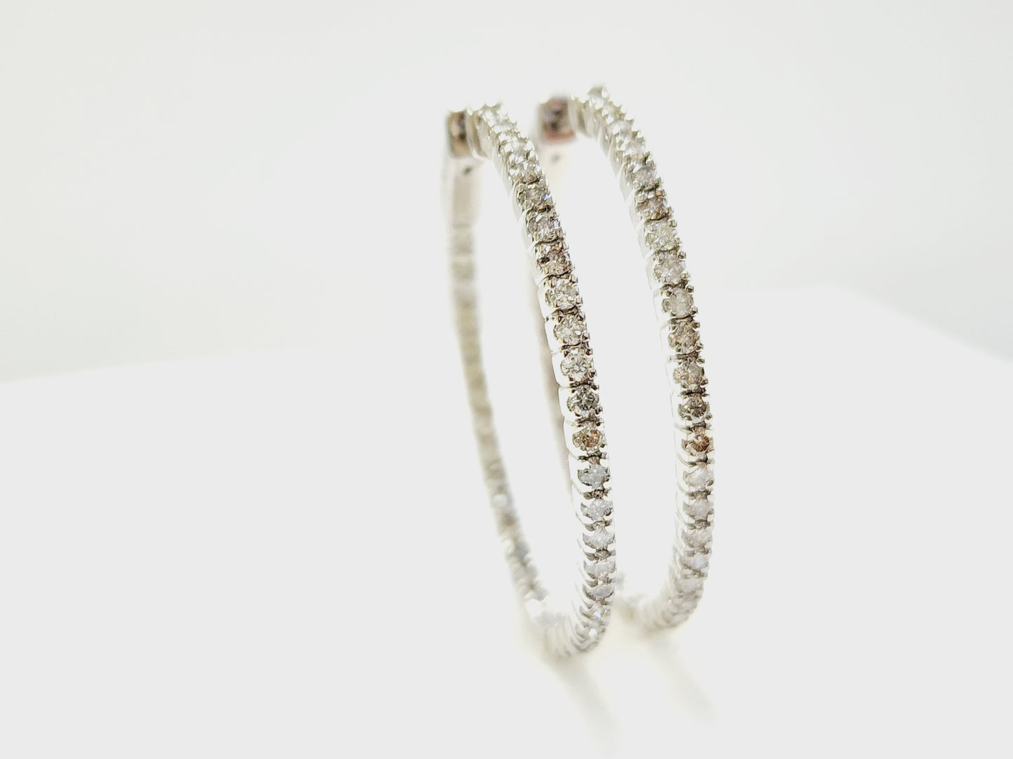 1.73 Carat Diamond Oval Hoops Earrings 14 Karat White Gold