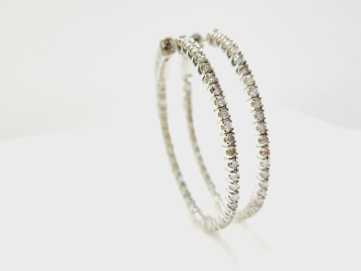 1.73 Carat Diamond Oval Hoops Earrings 14 Karat White Gold