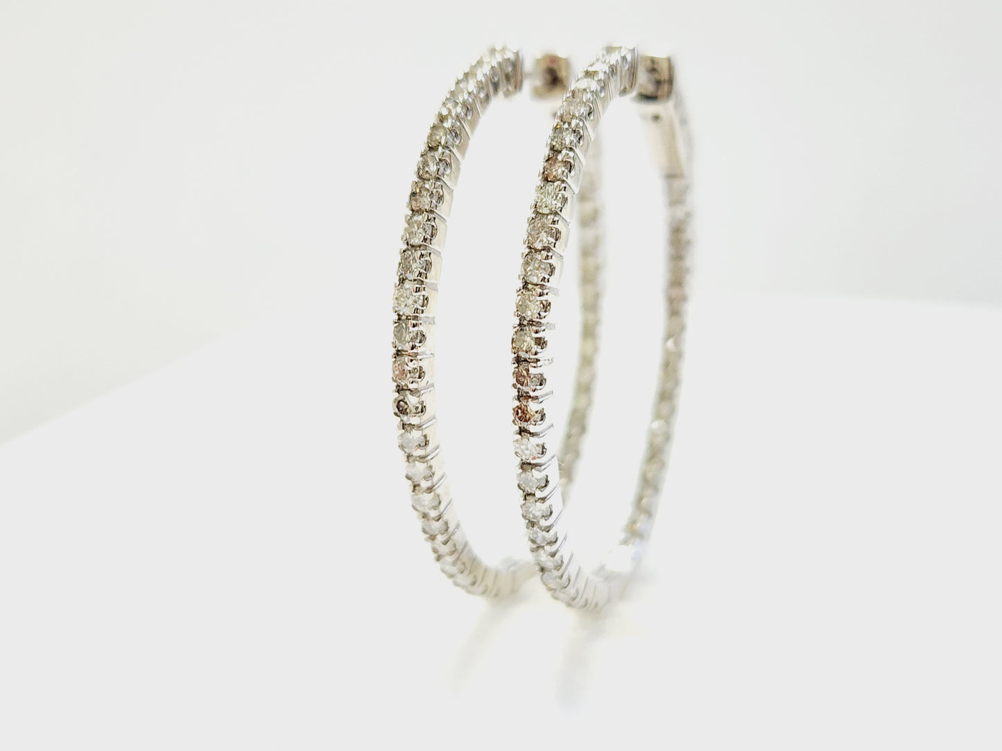 1.73 Carat Diamond Oval Hoops Earrings 14 Karat White Gold