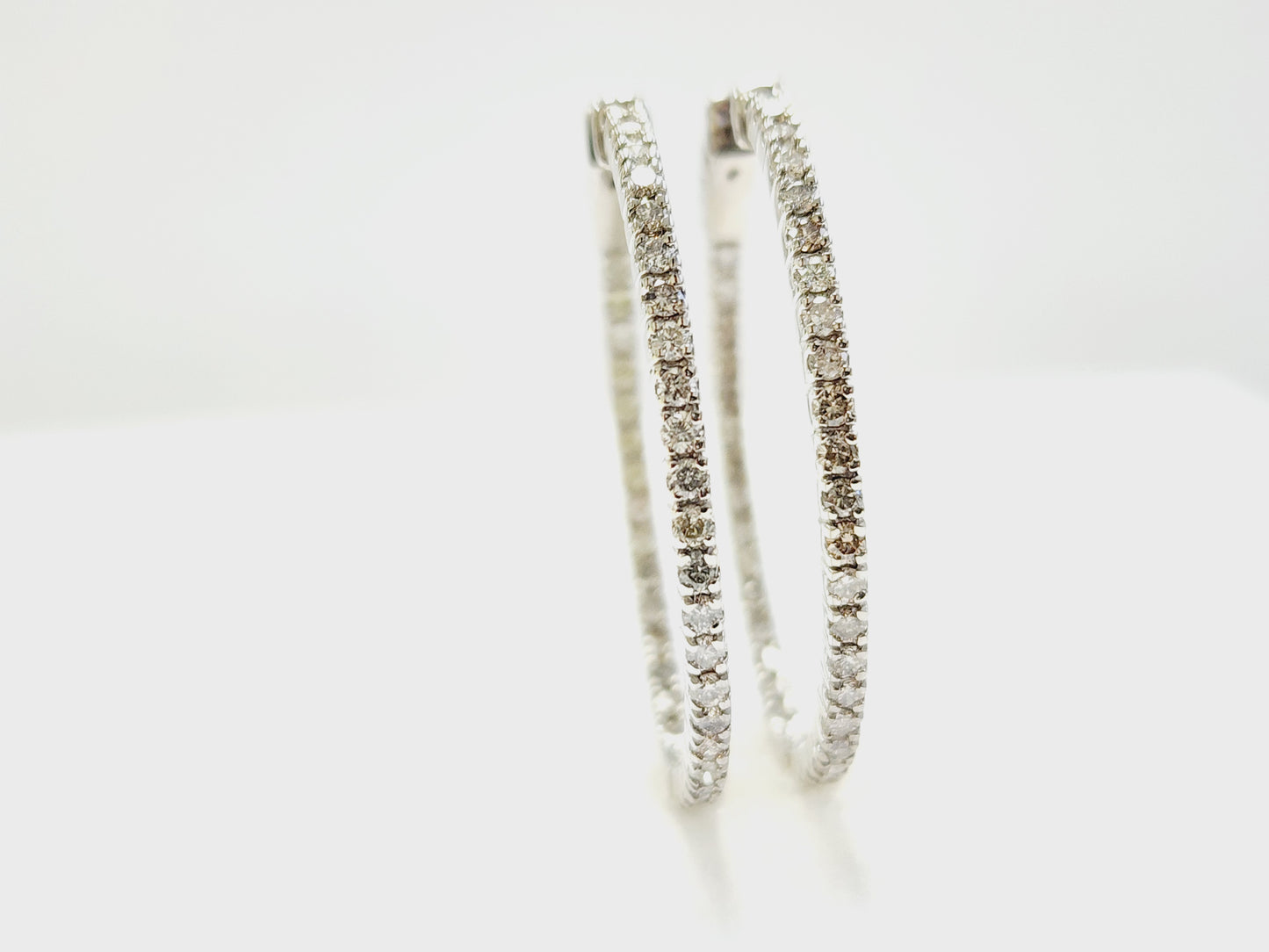 1.73 Carat Diamond Oval Hoops Earrings 14 Karat White Gold