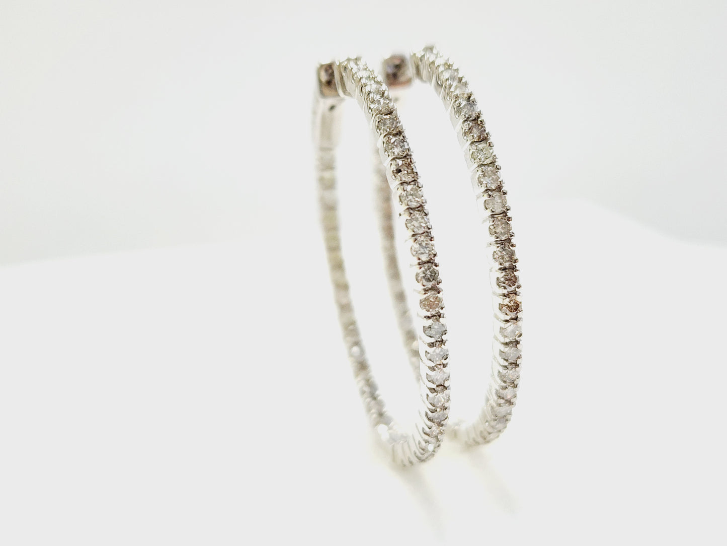 1.73 Carat Diamond Oval Hoops Earrings 14 Karat White Gold