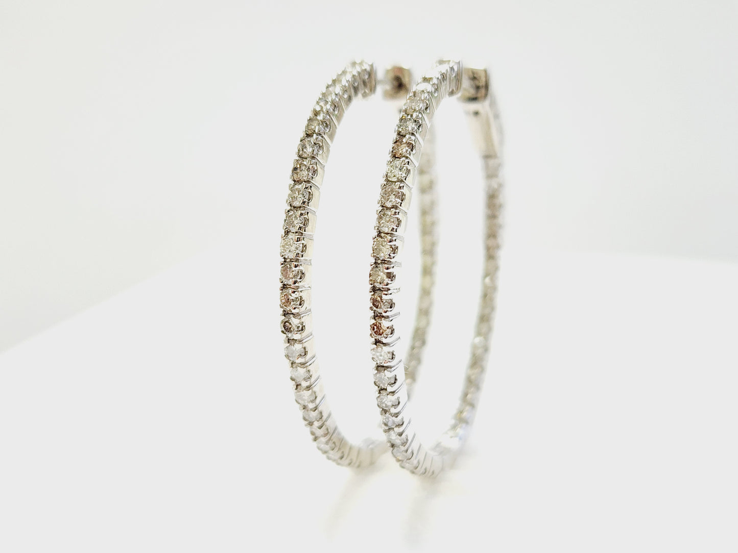 1.73 Carat Diamond Oval Hoops Earrings 14 Karat White Gold