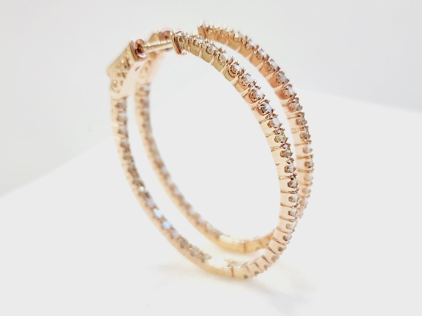 1.73 Carat Diamond Oval Hoops Earrings 14 Karat Rose Gold