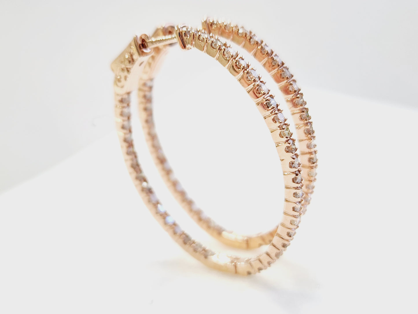 1.73 Carat Diamond Oval Hoops Earrings 14 Karat Rose Gold