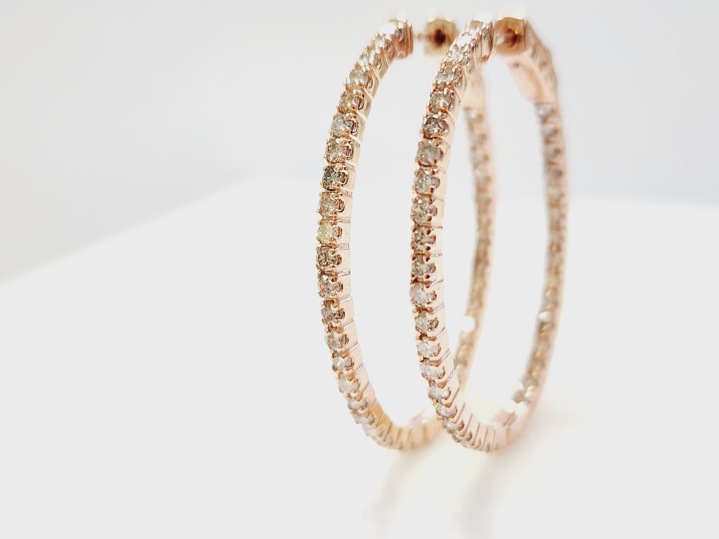 1.73 Carat Diamond Oval Hoops Earrings 14 Karat Rose Gold