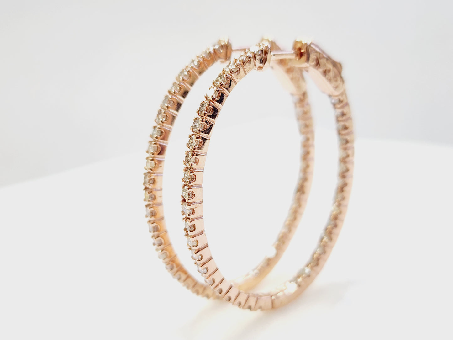 1.73 Carat Diamond Oval Hoops Earrings 14 Karat Rose Gold