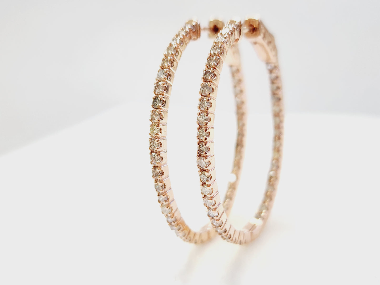1.73 Carat Diamond Oval Hoops Earrings 14 Karat Rose Gold
