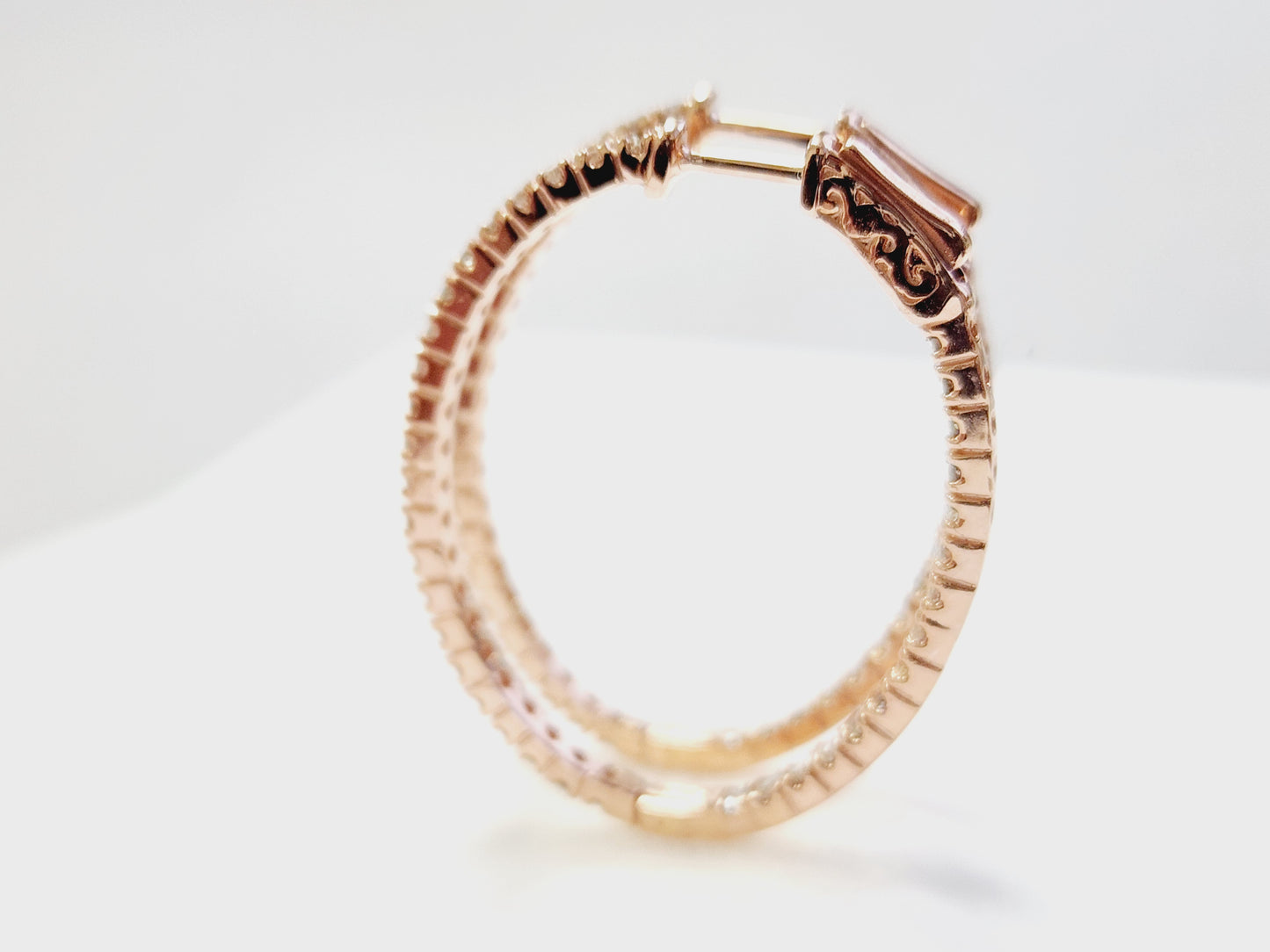 1.73 Carat Diamond Oval Hoops Earrings 14 Karat Rose Gold