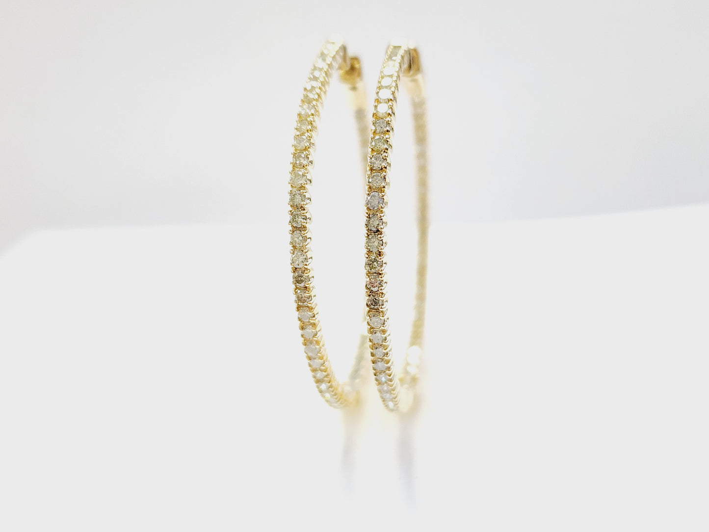 2.08 Carat Natural Diamond Hoops Earrings 14 Karat Yellow Gold