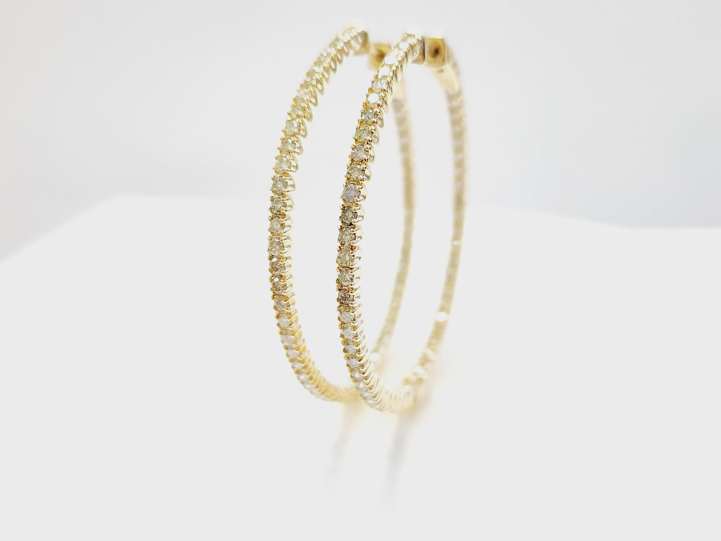 2.08 Carat Natural Diamond Hoops Earrings 14 Karat Yellow Gold