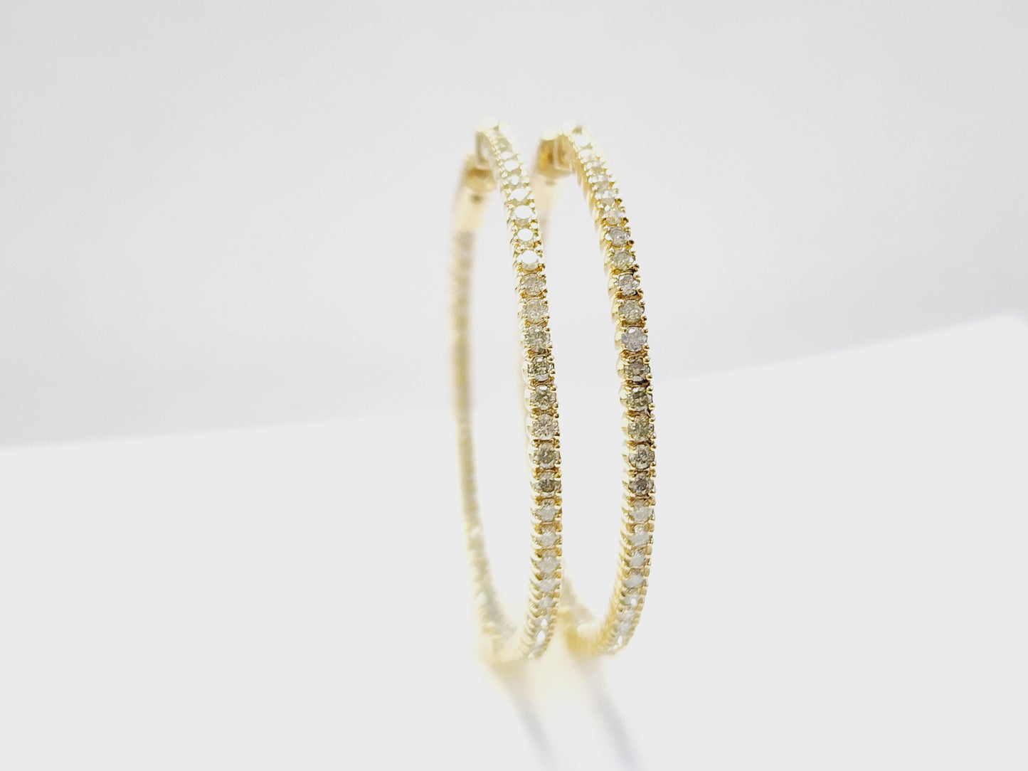2.08 Carat Natural Diamond Hoops Earrings 14 Karat Yellow Gold