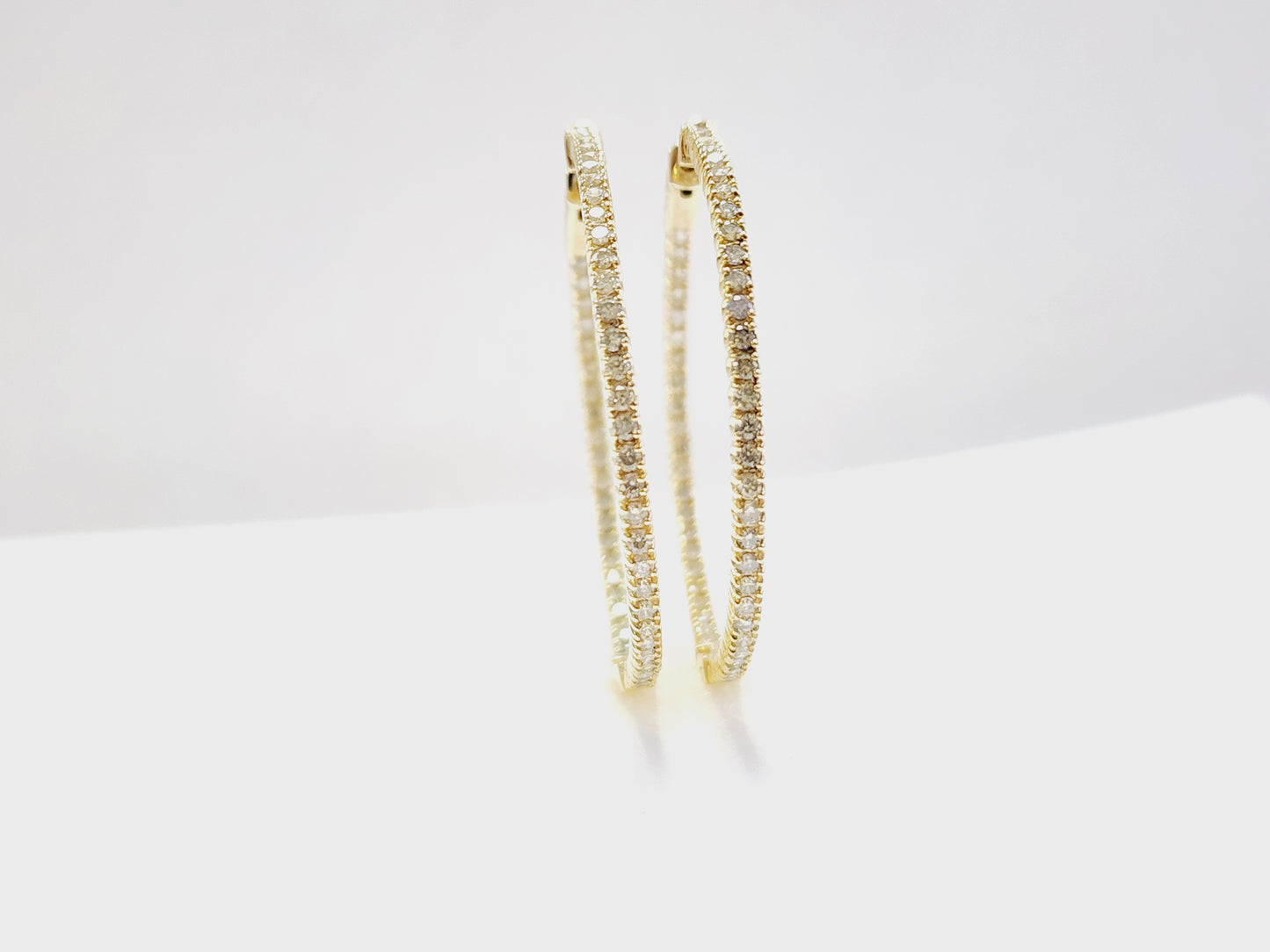 2.08 Carat Natural Diamond Hoops Earrings 14 Karat Yellow Gold