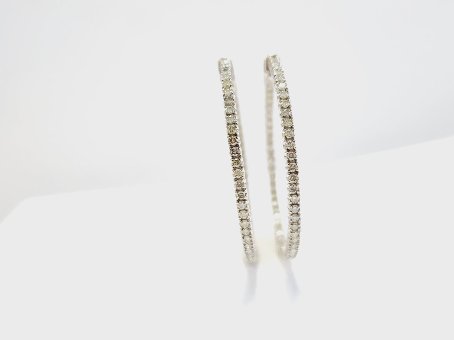 2.08 Carat Diamond Hoops Earrings 14 Karat White Gold