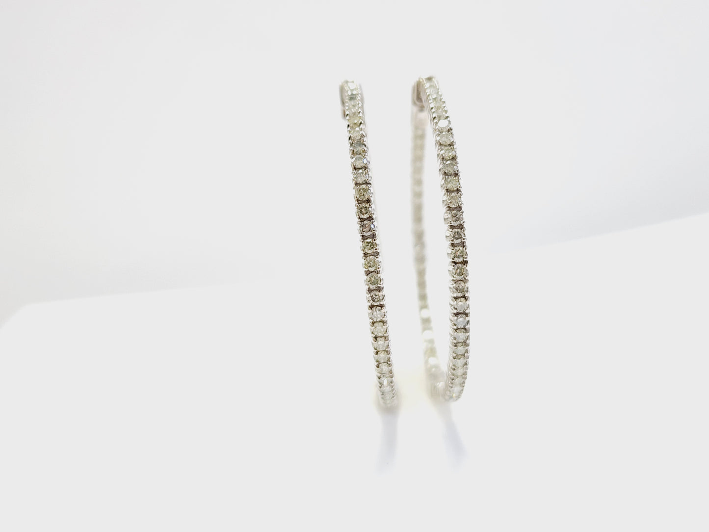 2.08 Carat Diamond Hoops Earrings 14 Karat White Gold