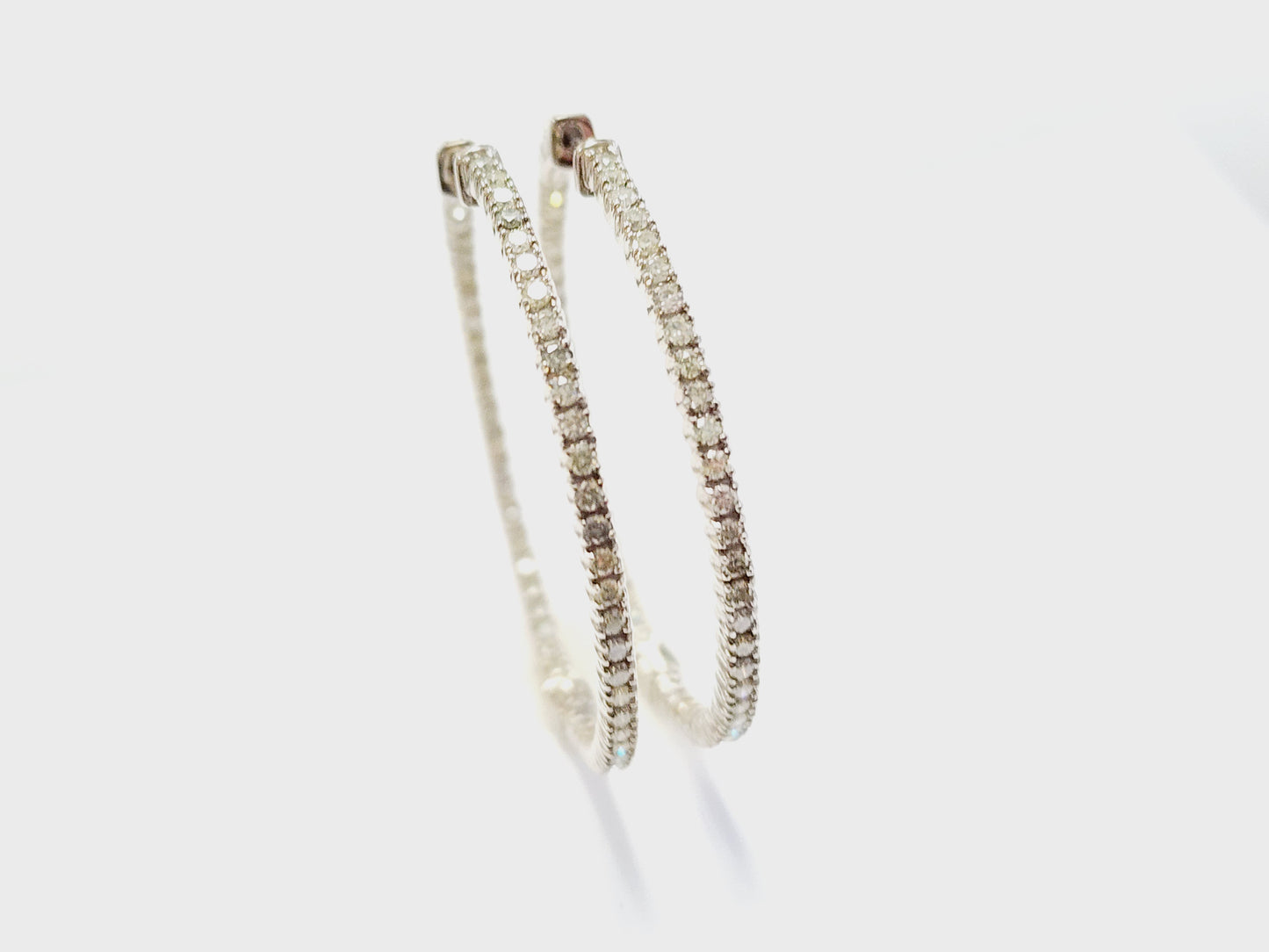 2.08 Carat Diamond Hoops Earrings 14 Karat White Gold