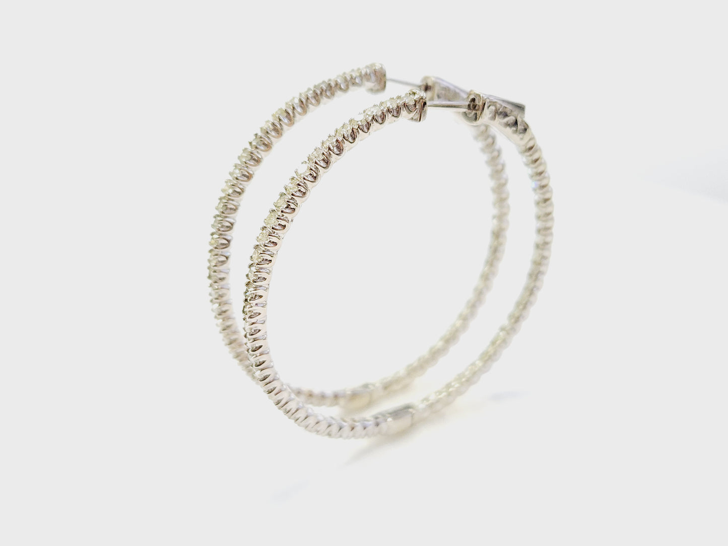 2.08 Carat Diamond Hoops Earrings 14 Karat White Gold