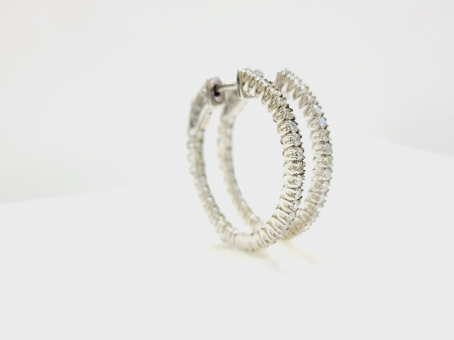 0.95 Carat Diamond Hoops Earrings 14 Karat White Gold