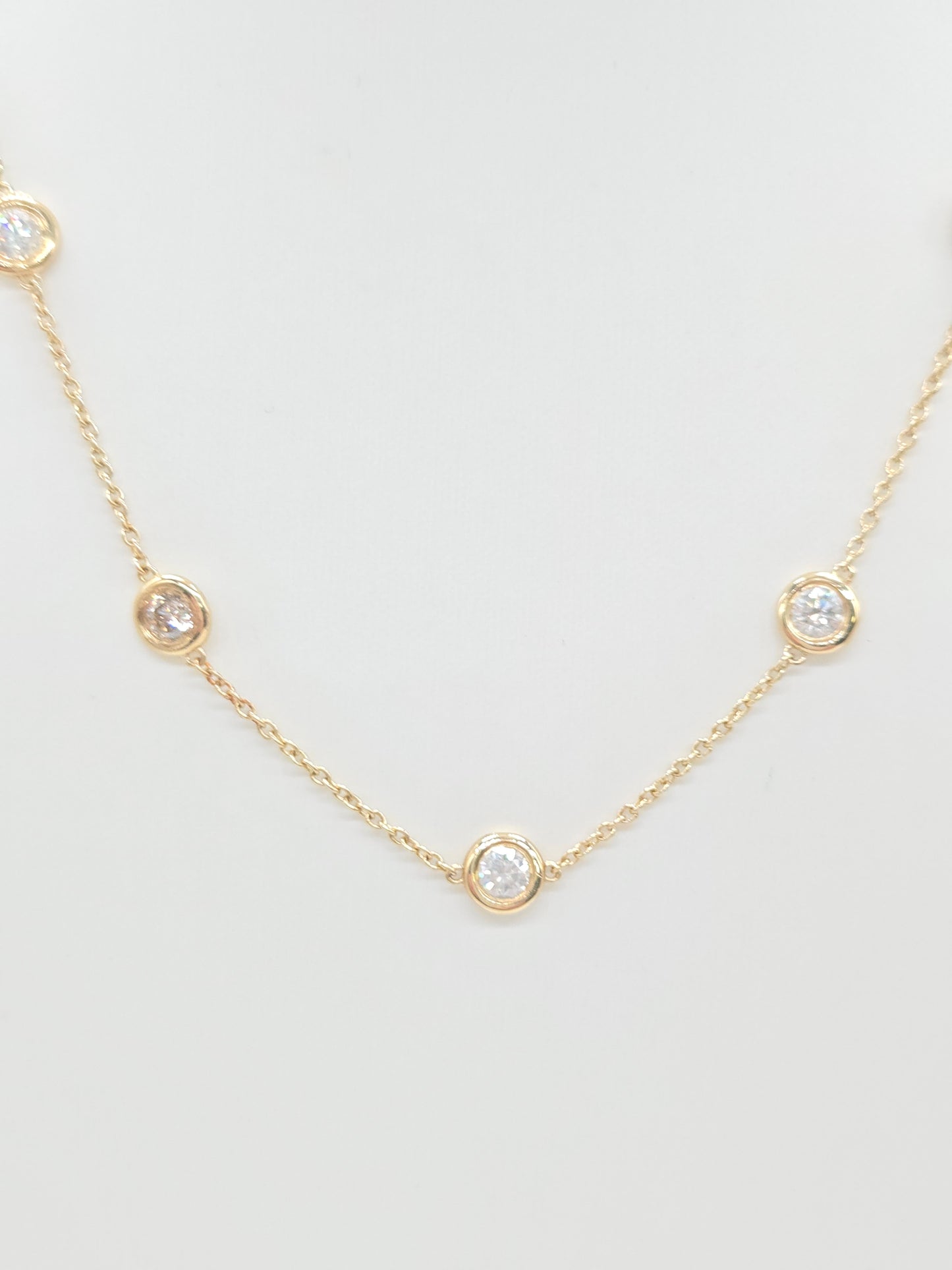 3.12 Carat Natural Diamond By The Yard Necklace 14 Karat Yellow Gold 16''