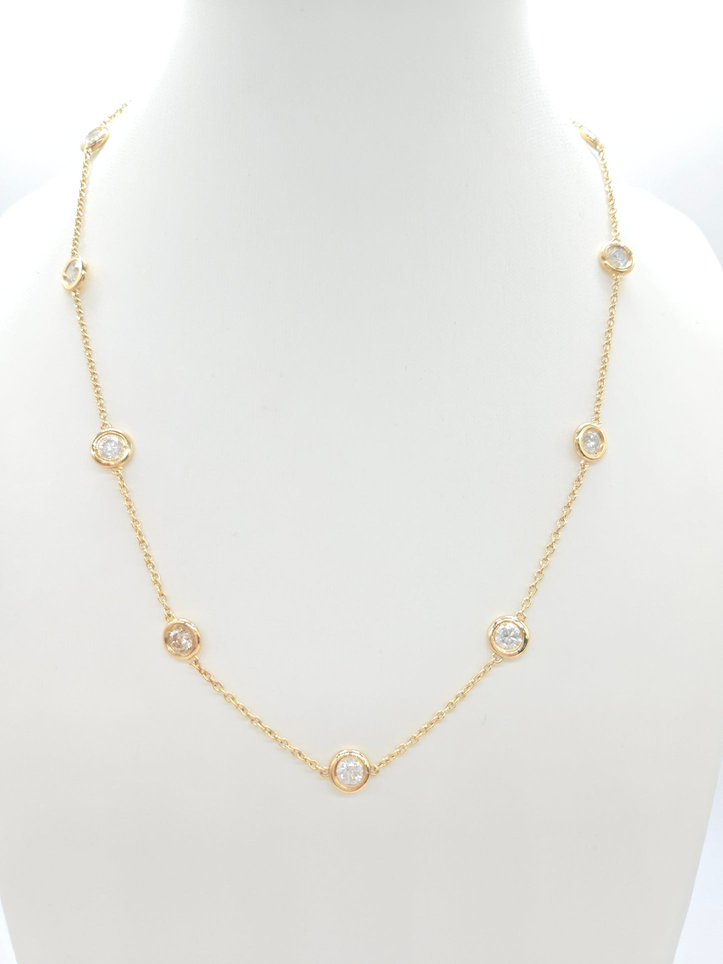 3.12 Carat Natural Diamond By The Yard Necklace 14 Karat Yellow Gold 16''