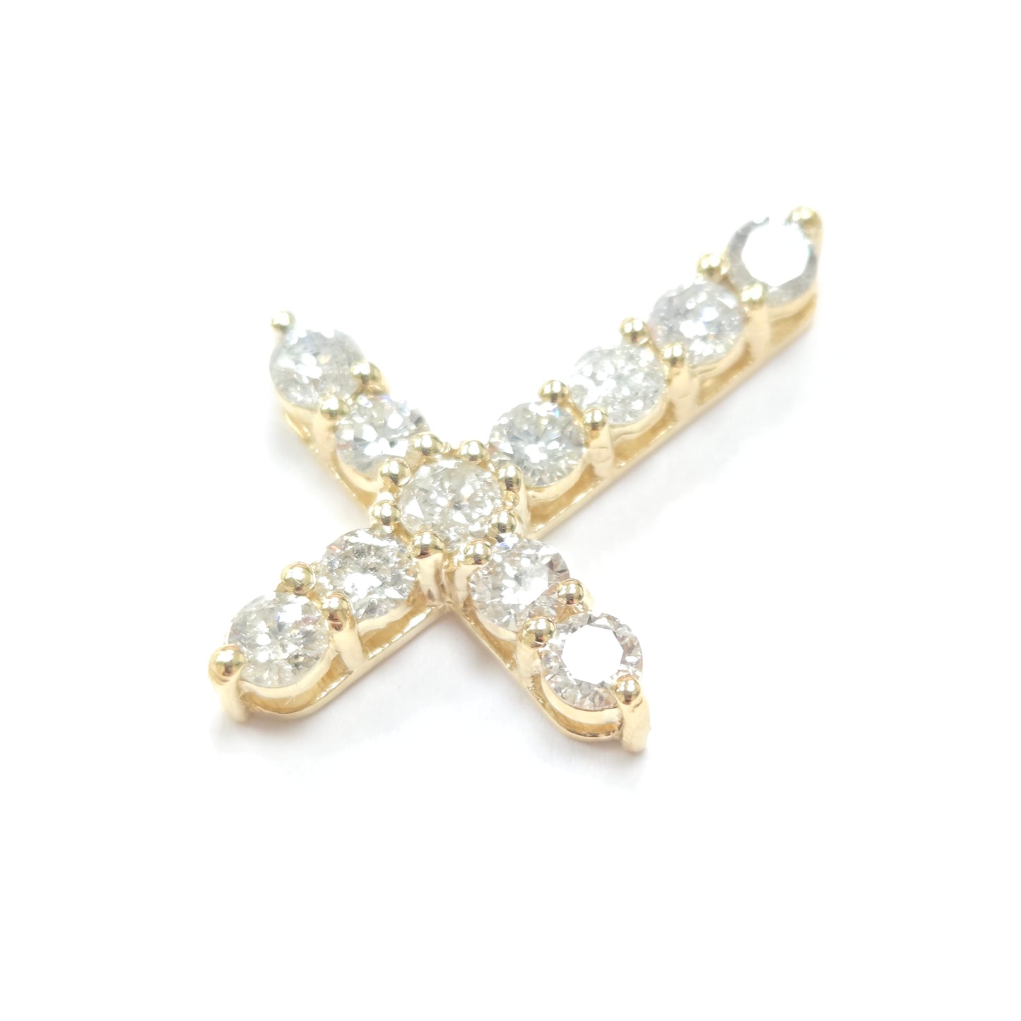 3.21 Carat Natural Diamond Cross Pendant 14 Karat Yellow Gold
