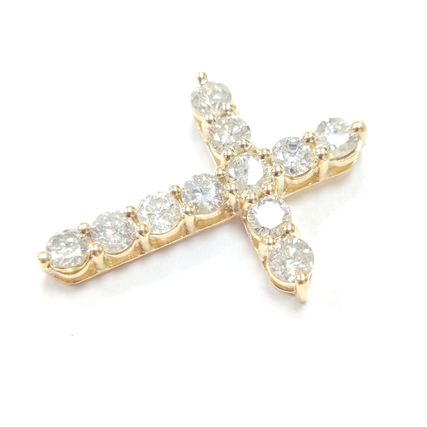 3.21 Carat Natural Diamond Cross Pendant 14 Karat Yellow Gold