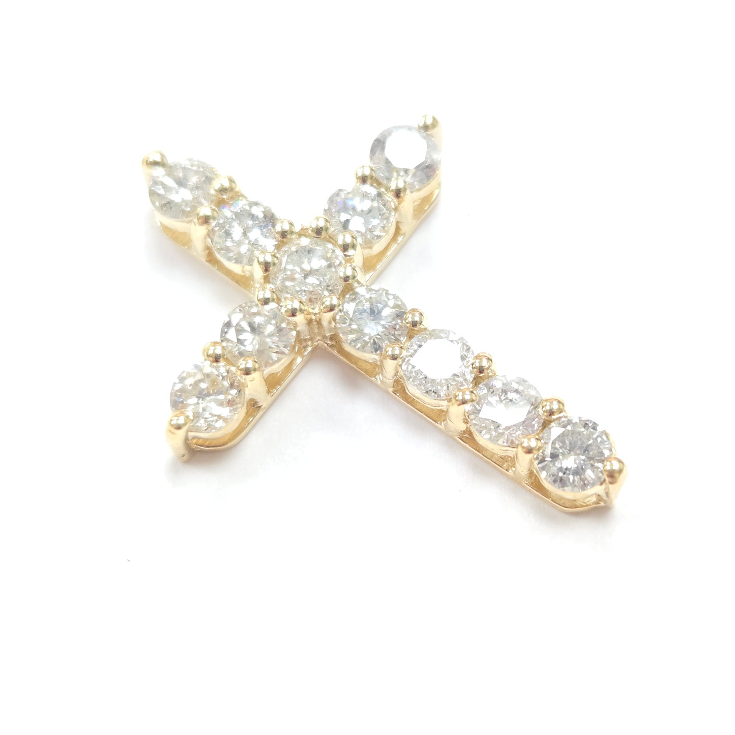 3.21 Carat Natural Diamond Cross Pendant 14 Karat Yellow Gold