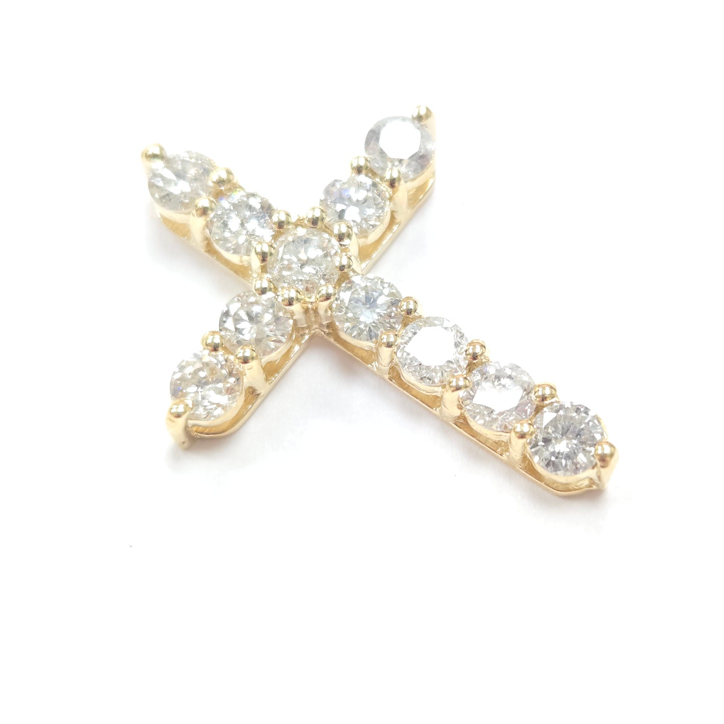 3.21 Carat Natural Diamond Cross Pendant 14 Karat Yellow Gold