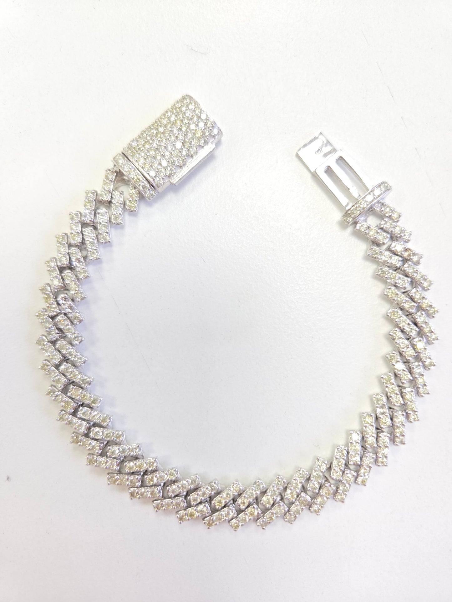 7.18 Carat Diamond Cuban Bracelet Solid 14 Karat White Gold