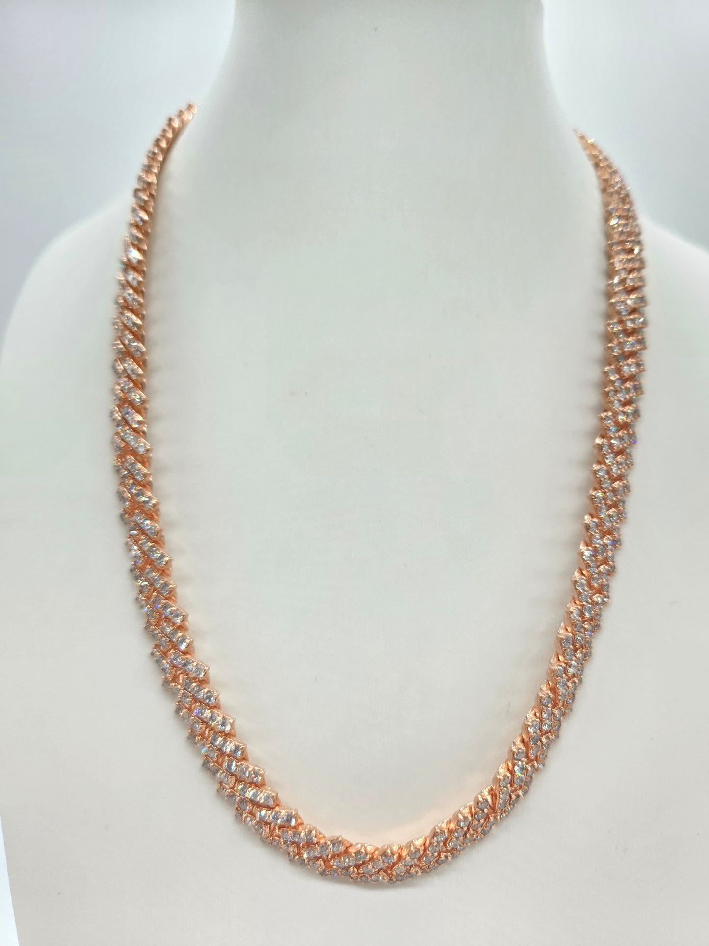 18.47 Carats Natural Diamonds Cuban Necklace Chain 10 Karats Rose Gold 18''