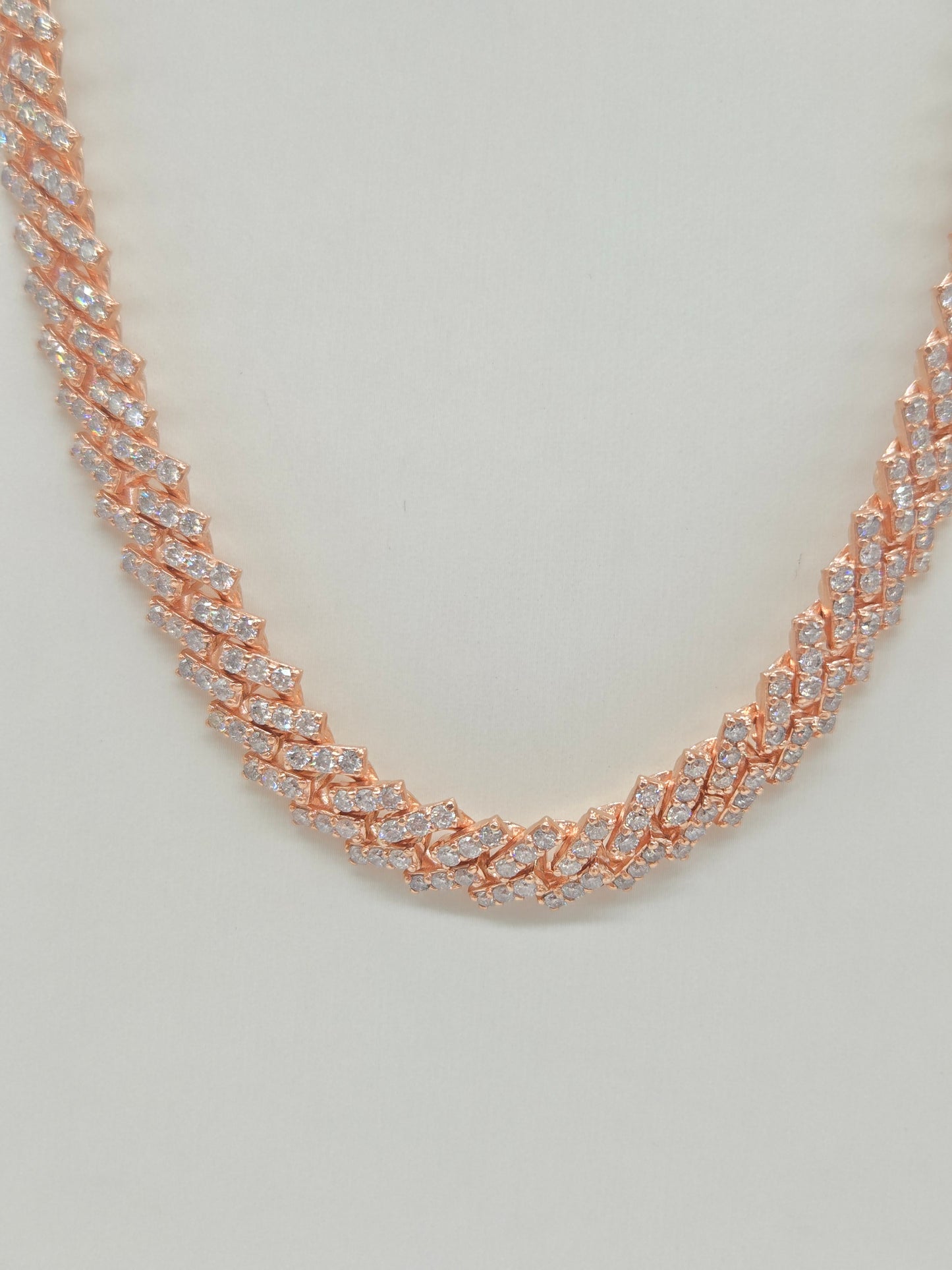 18.47 Carats Natural Diamonds Cuban Necklace Chain 10 Karats Rose Gold 18''