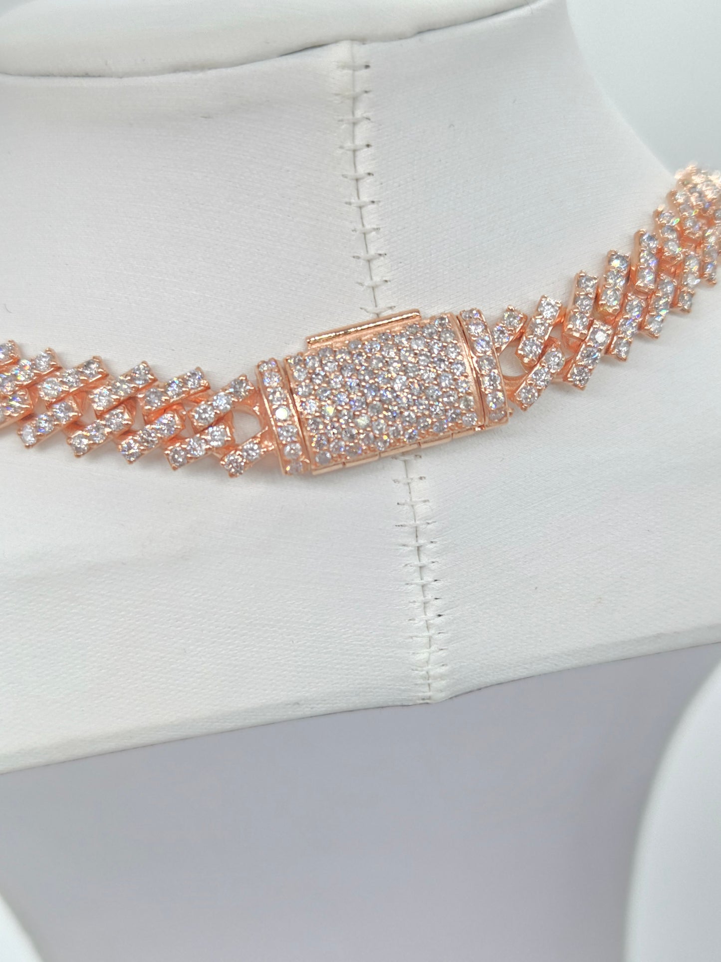 18.47 Carats Natural Diamonds Cuban Necklace Chain 10 Karats Rose Gold 18''