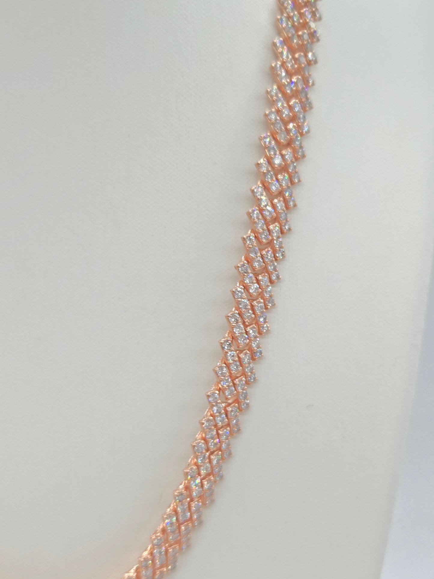 18.47 Carats Natural Diamonds Cuban Necklace Chain 10 Karats Rose Gold 18''
