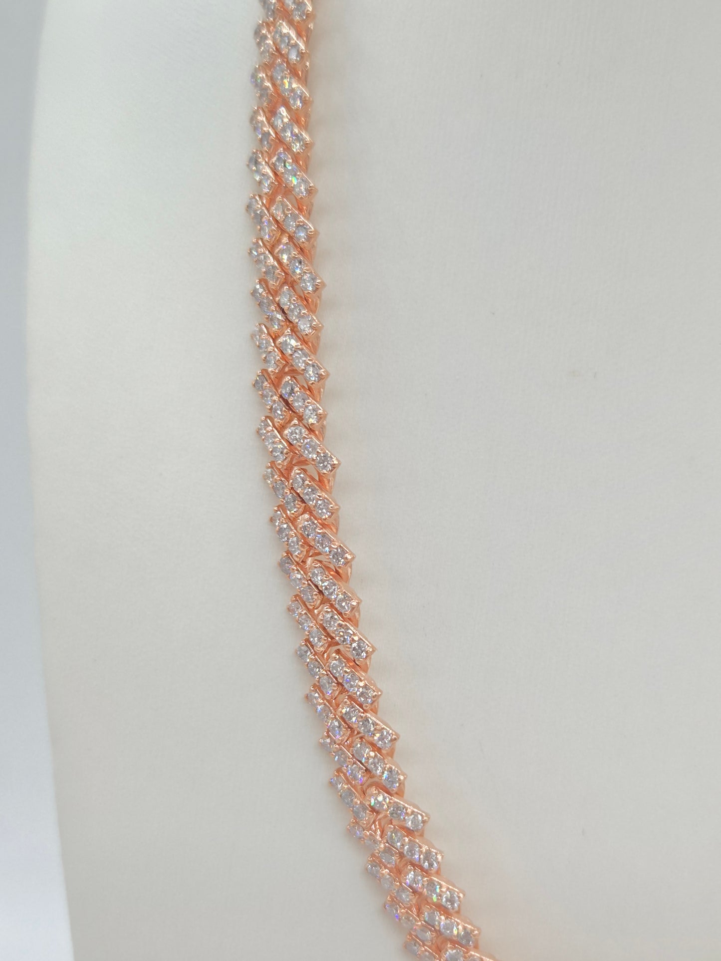 18.47 Carats Natural Diamonds Cuban Necklace Chain 10 Karats Rose Gold 18''